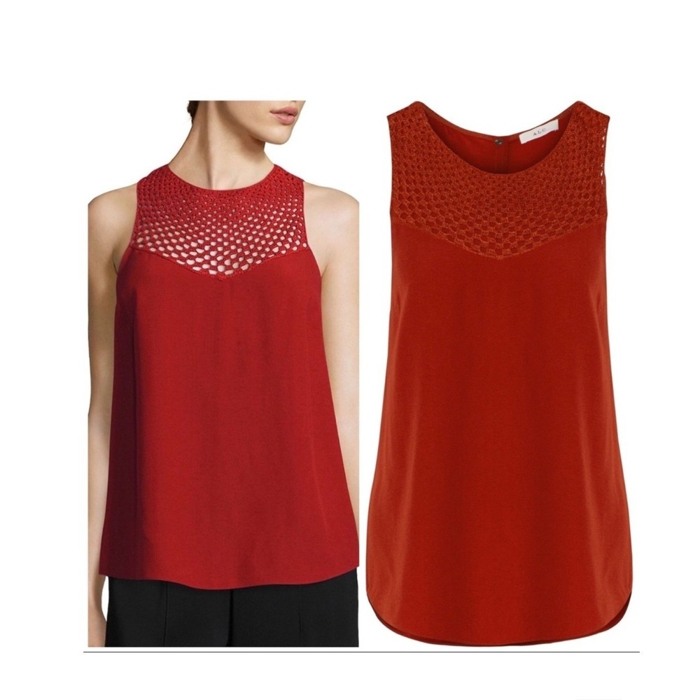 A.L.C. Red Sleeveless Crochet Yoke Keyhole Back Tank Top Size XS